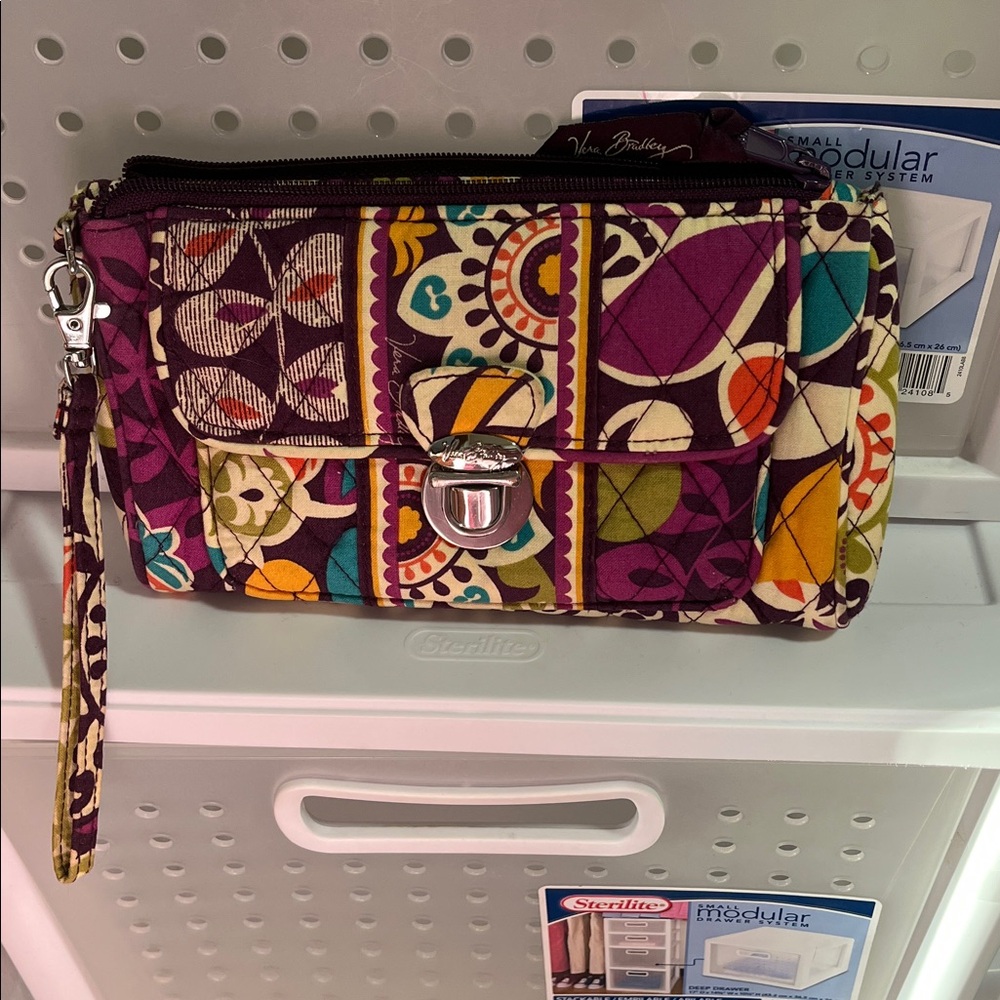 Vera Bradley Purple and Cream Patterned Wristlet